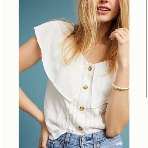 Ivory Anthropologie Ruffled Blouse